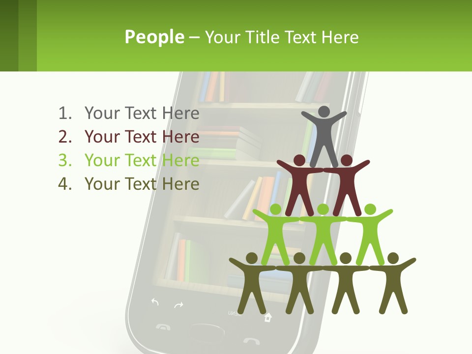 A Cell Phone With A Book Shelf On It PowerPoint Template