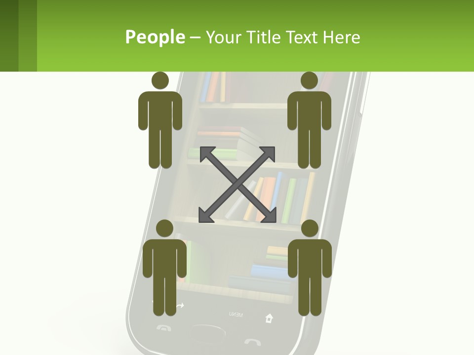 A Cell Phone With A Book Shelf On It PowerPoint Template