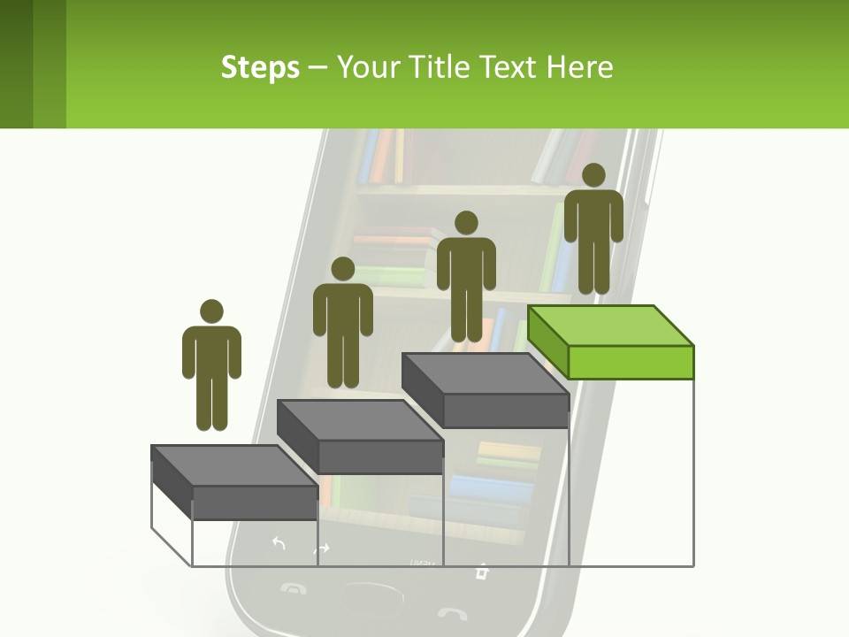 A Cell Phone With A Book Shelf On It PowerPoint Template