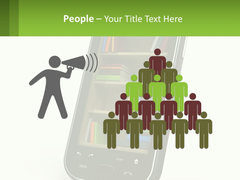 A Cell Phone With A Book Shelf On It PowerPoint Template