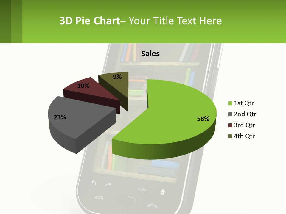 A Cell Phone With A Book Shelf On It PowerPoint Template