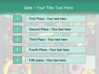 A Wooden Box Filled With Lots Of Candy PowerPoint Template