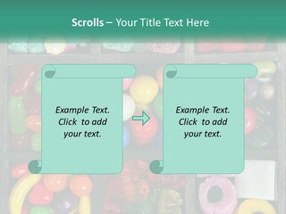 A Wooden Box Filled With Lots Of Candy PowerPoint Template