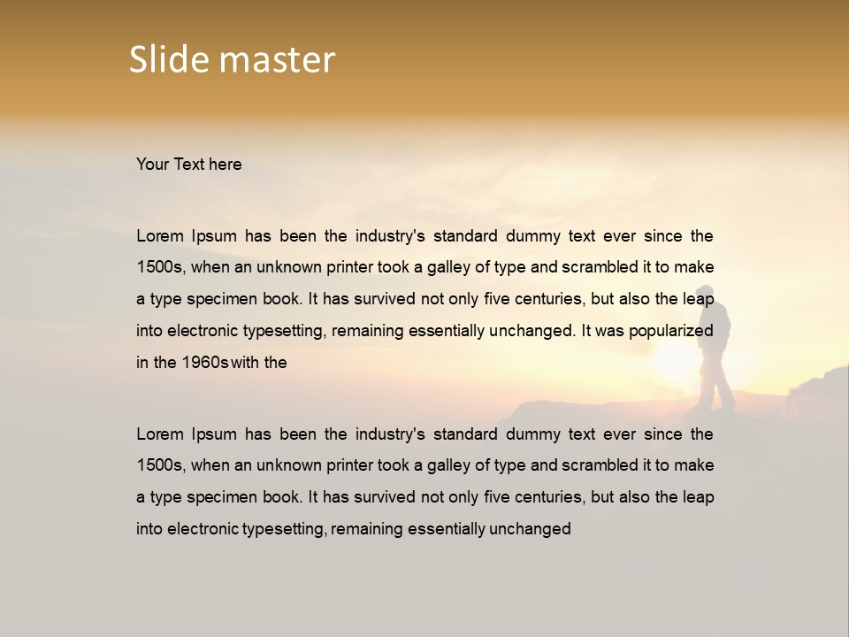 A Man Standing On Top Of A Mountain At Sunset PowerPoint Template