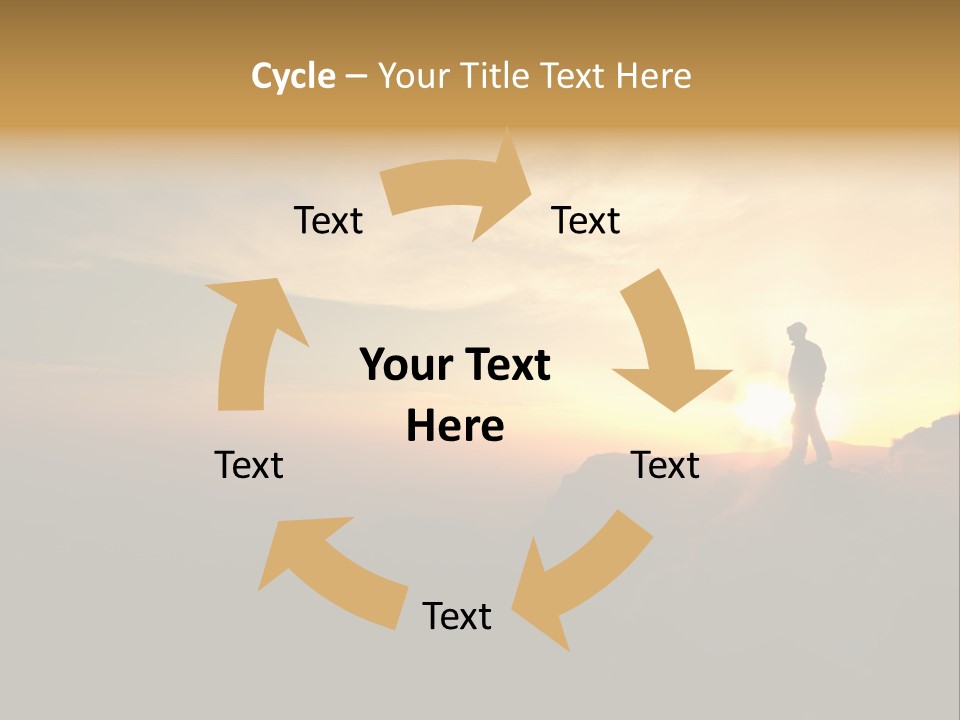 A Man Standing On Top Of A Mountain At Sunset PowerPoint Template