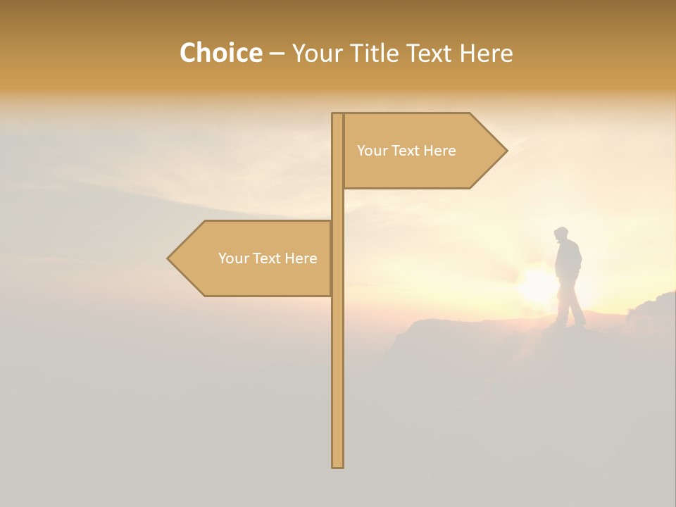 A Man Standing On Top Of A Mountain At Sunset PowerPoint Template