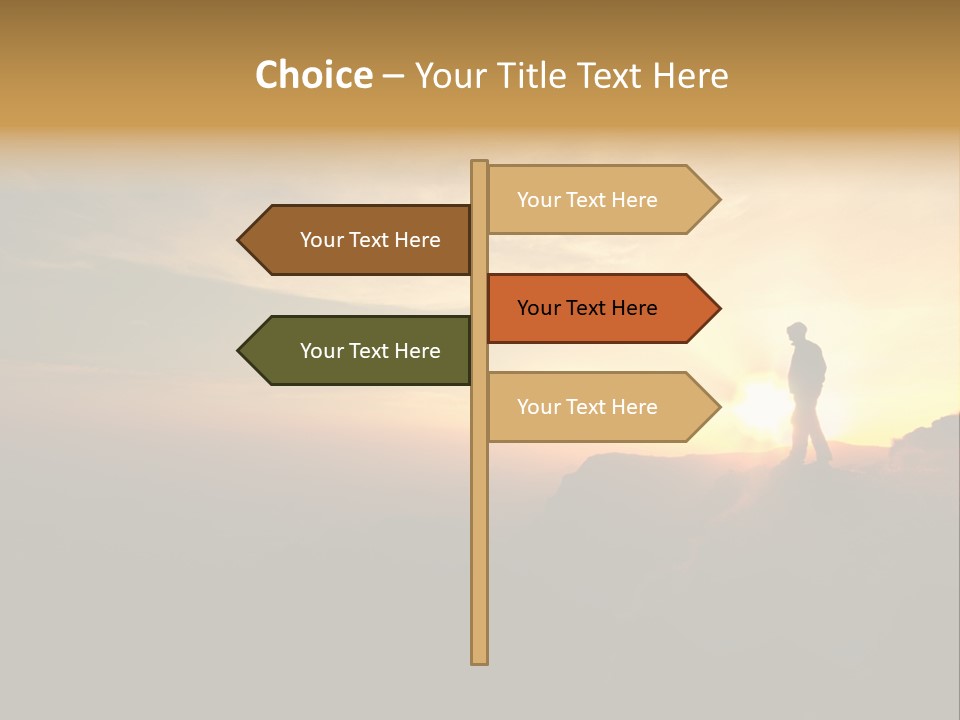 A Man Standing On Top Of A Mountain At Sunset PowerPoint Template