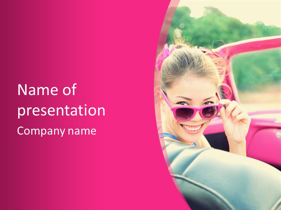 A Woman In Sunglasses Is Sitting In A Car PowerPoint Template