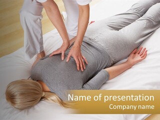 A Woman Laying On Top Of A Bed With A Man Standing Over Her PowerPoint Template