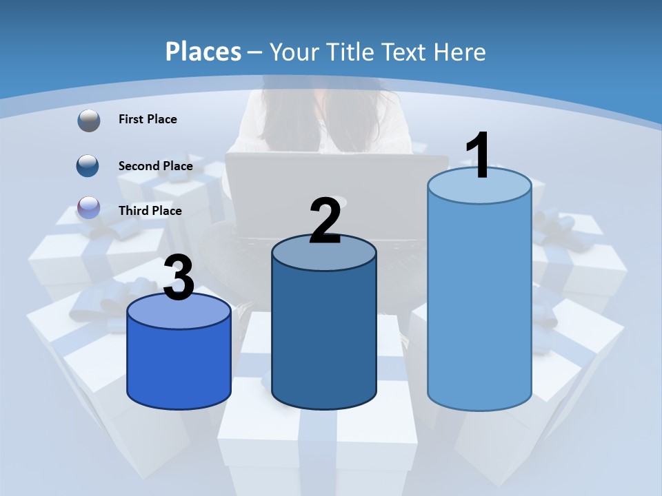 A Woman Sitting In Front Of A Laptop Surrounded By Presents PowerPoint Template