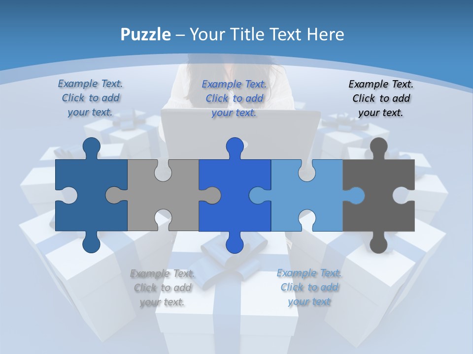 A Woman Sitting In Front Of A Laptop Surrounded By Presents PowerPoint Template