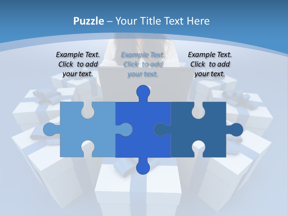 A Woman Sitting In Front Of A Laptop Surrounded By Presents PowerPoint Template