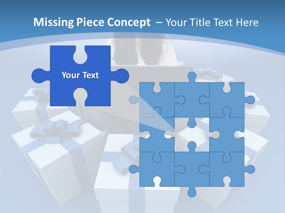 A Woman Sitting In Front Of A Laptop Surrounded By Presents PowerPoint Template