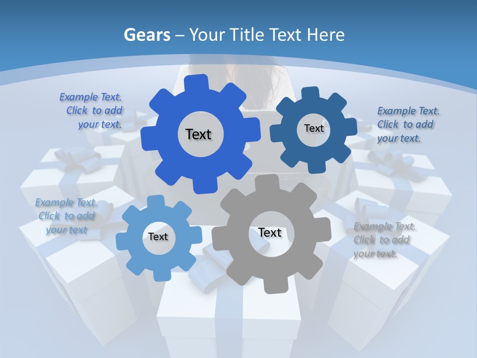 A Woman Sitting In Front Of A Laptop Surrounded By Presents PowerPoint Template