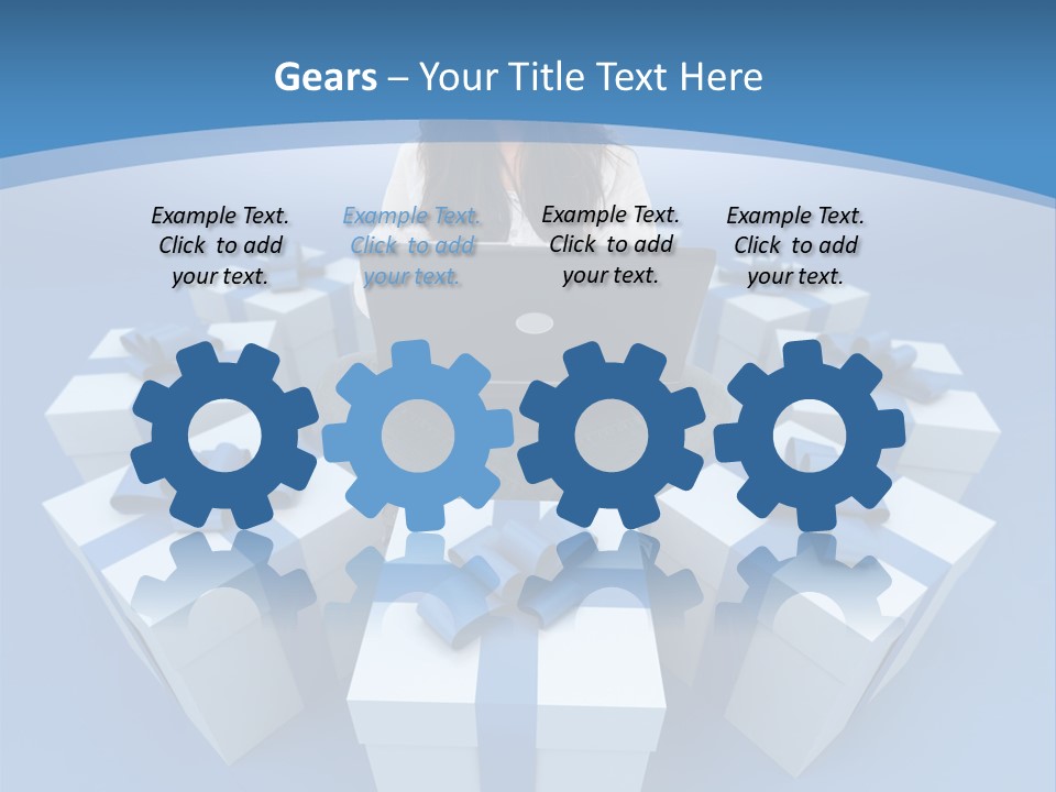 A Woman Sitting In Front Of A Laptop Surrounded By Presents PowerPoint Template