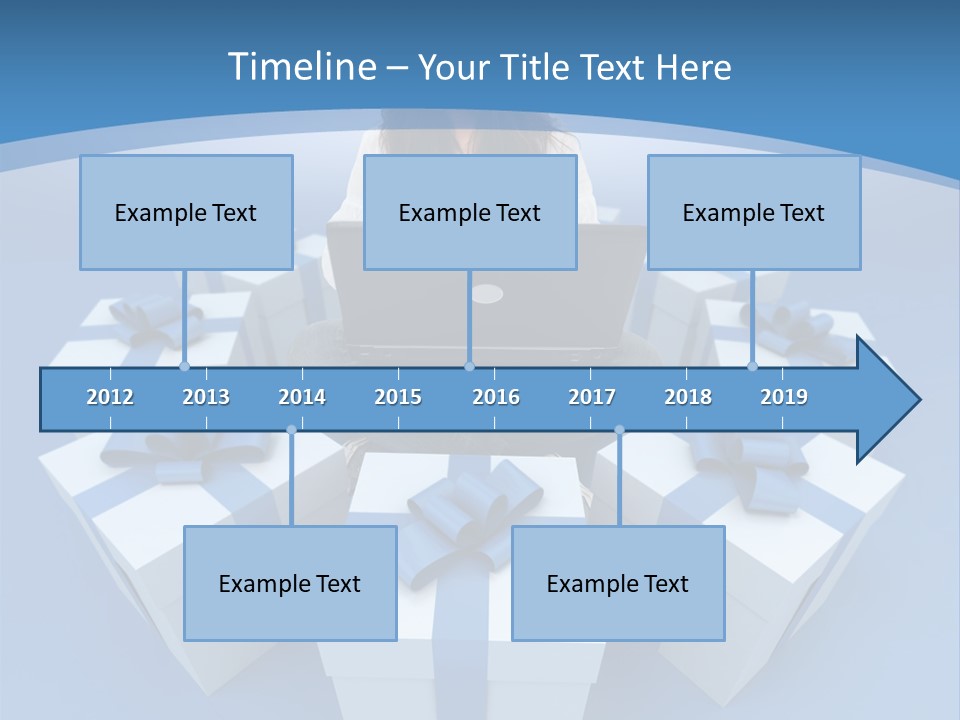 A Woman Sitting In Front Of A Laptop Surrounded By Presents PowerPoint Template