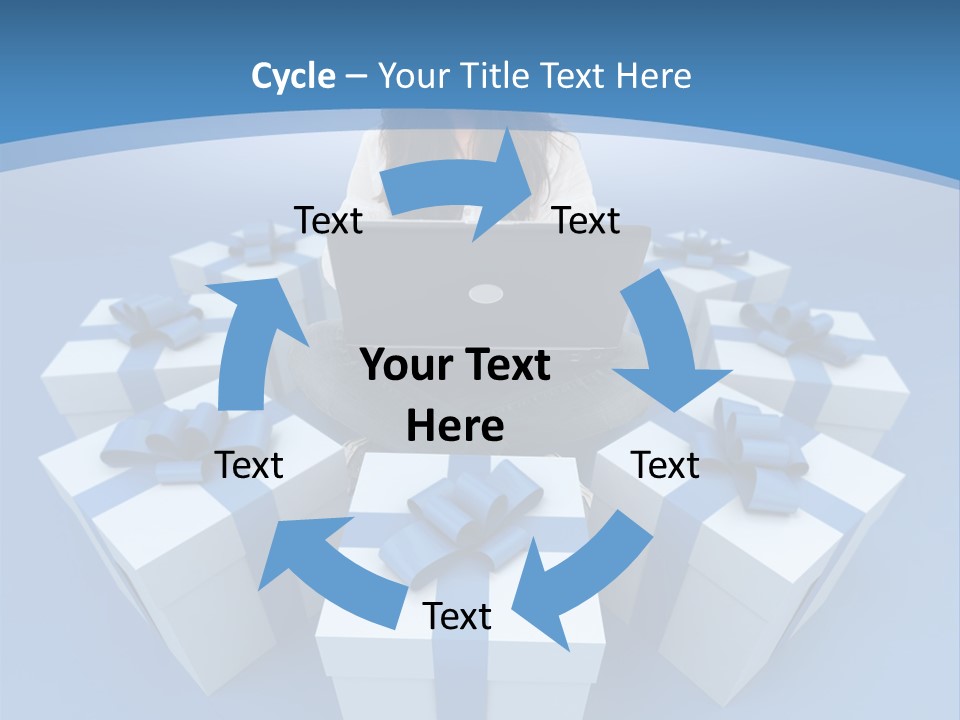 A Woman Sitting In Front Of A Laptop Surrounded By Presents PowerPoint Template