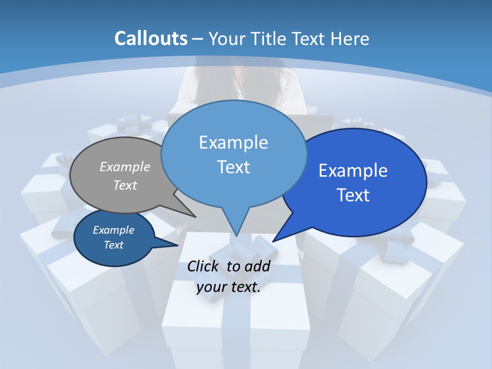 A Woman Sitting In Front Of A Laptop Surrounded By Presents PowerPoint Template