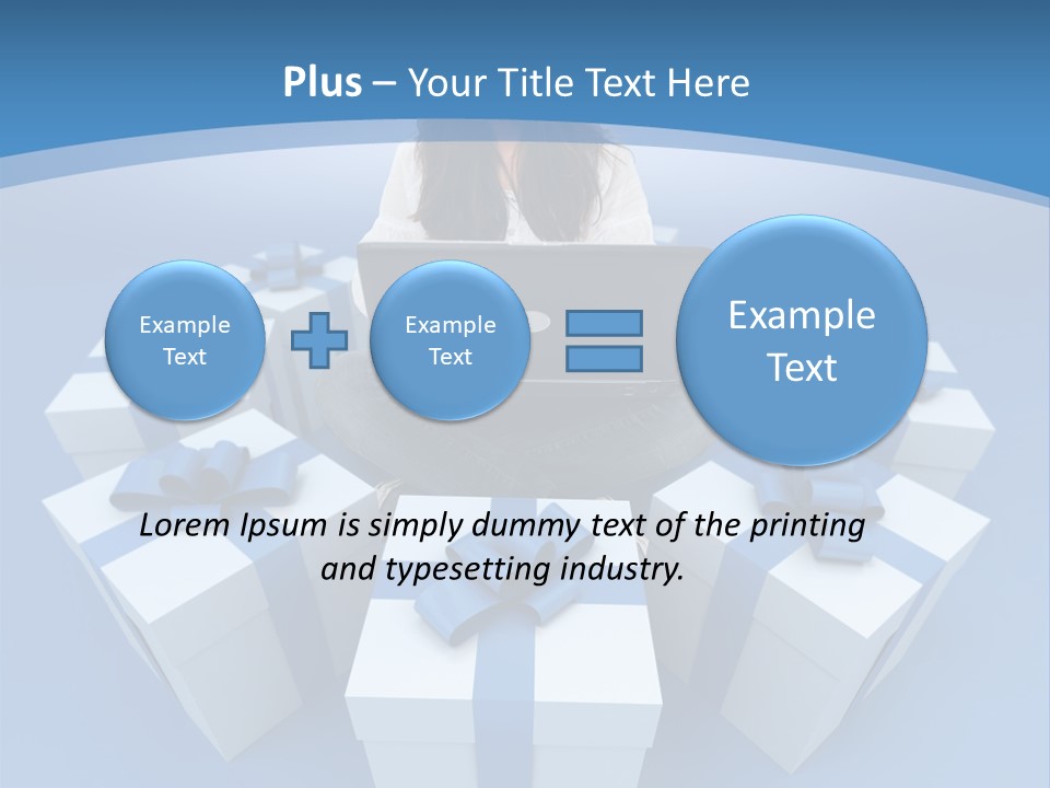 A Woman Sitting In Front Of A Laptop Surrounded By Presents PowerPoint Template