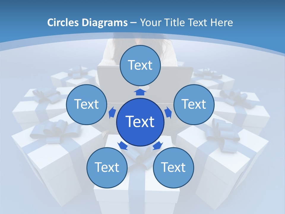 A Woman Sitting In Front Of A Laptop Surrounded By Presents PowerPoint Template