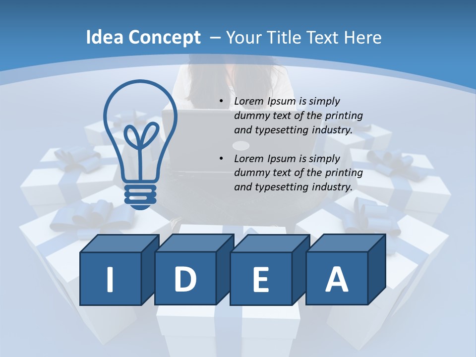 A Woman Sitting In Front Of A Laptop Surrounded By Presents PowerPoint Template