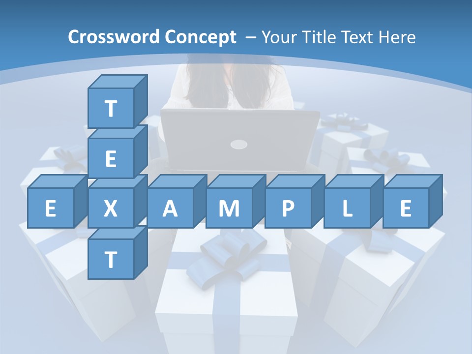 A Woman Sitting In Front Of A Laptop Surrounded By Presents PowerPoint Template