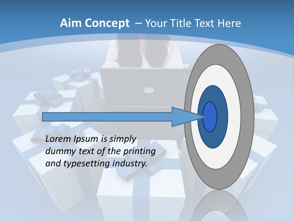 A Woman Sitting In Front Of A Laptop Surrounded By Presents PowerPoint Template