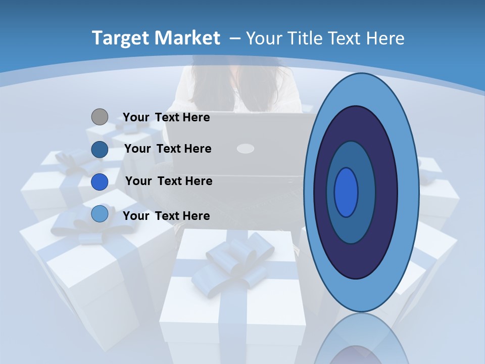 A Woman Sitting In Front Of A Laptop Surrounded By Presents PowerPoint Template