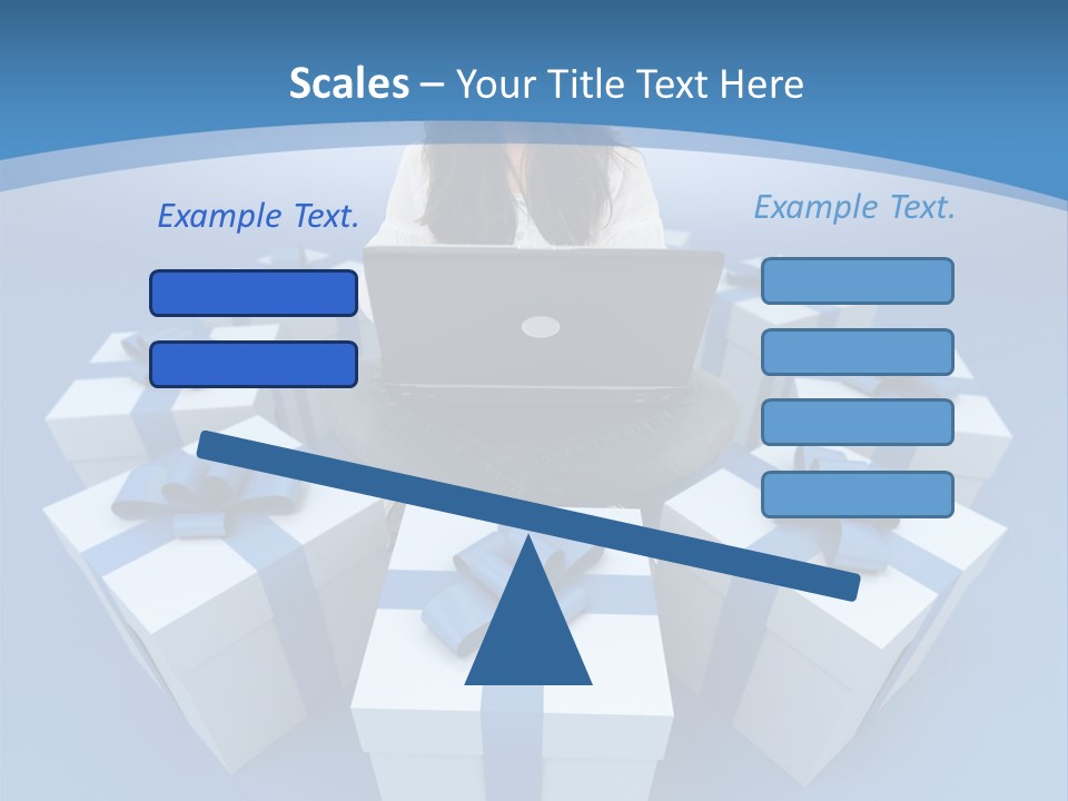 A Woman Sitting In Front Of A Laptop Surrounded By Presents PowerPoint Template