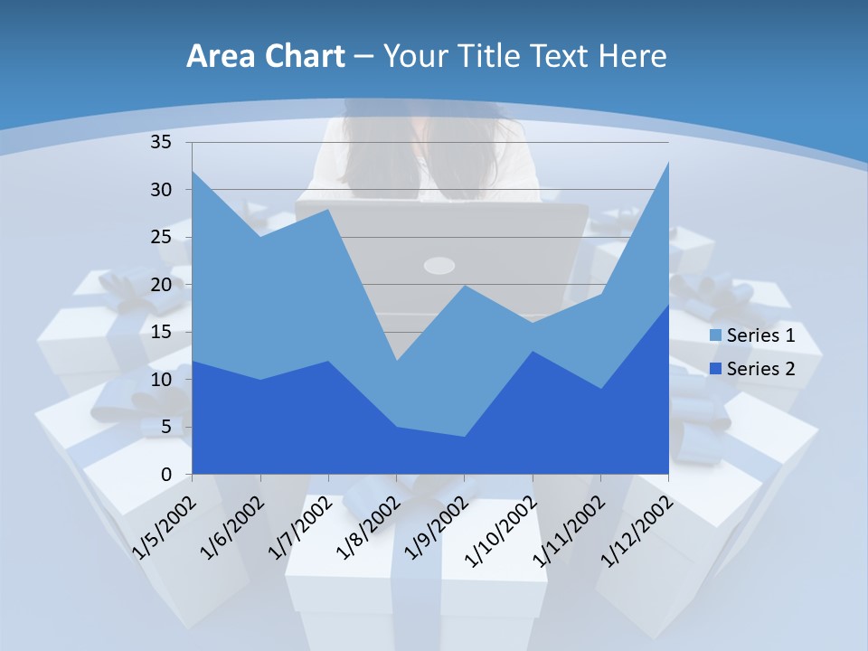 A Woman Sitting In Front Of A Laptop Surrounded By Presents PowerPoint Template