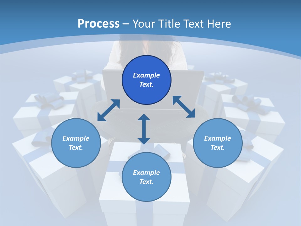 A Woman Sitting In Front Of A Laptop Surrounded By Presents PowerPoint Template