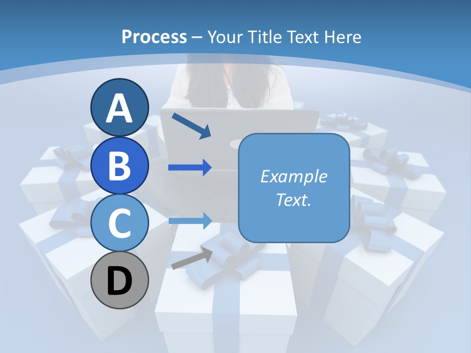 A Woman Sitting In Front Of A Laptop Surrounded By Presents PowerPoint Template
