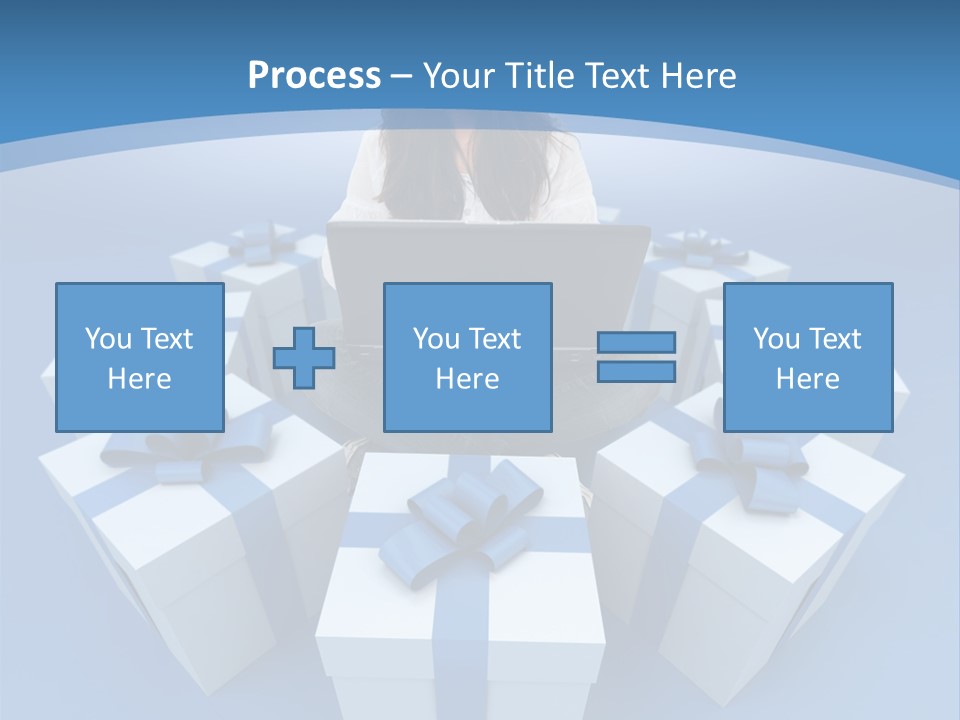 A Woman Sitting In Front Of A Laptop Surrounded By Presents PowerPoint Template