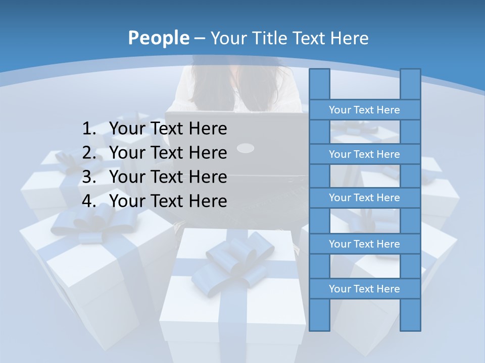 A Woman Sitting In Front Of A Laptop Surrounded By Presents PowerPoint Template