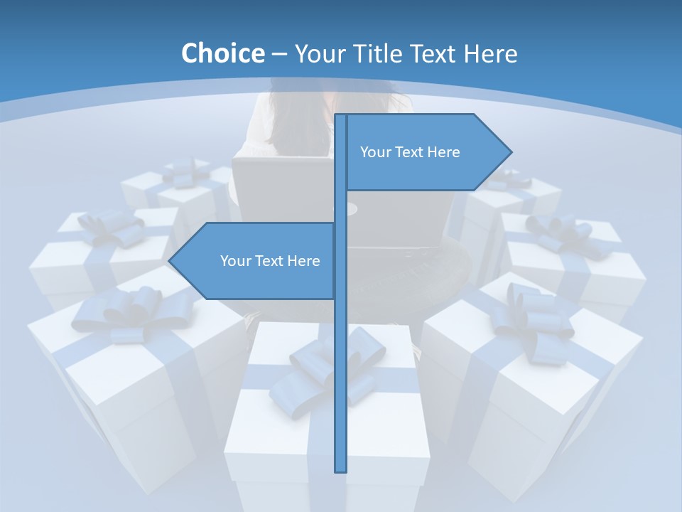 A Woman Sitting In Front Of A Laptop Surrounded By Presents PowerPoint Template