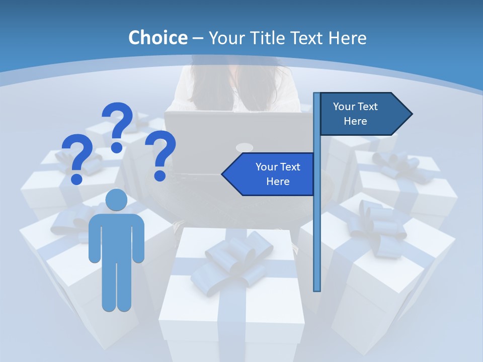 A Woman Sitting In Front Of A Laptop Surrounded By Presents PowerPoint Template
