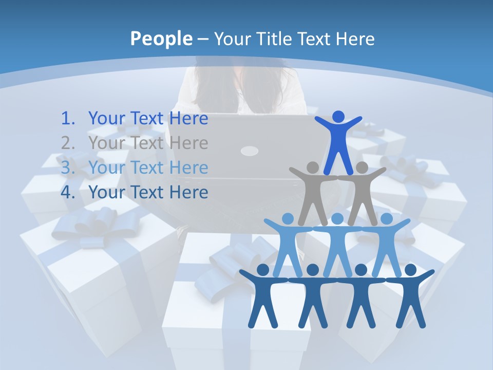 A Woman Sitting In Front Of A Laptop Surrounded By Presents PowerPoint Template