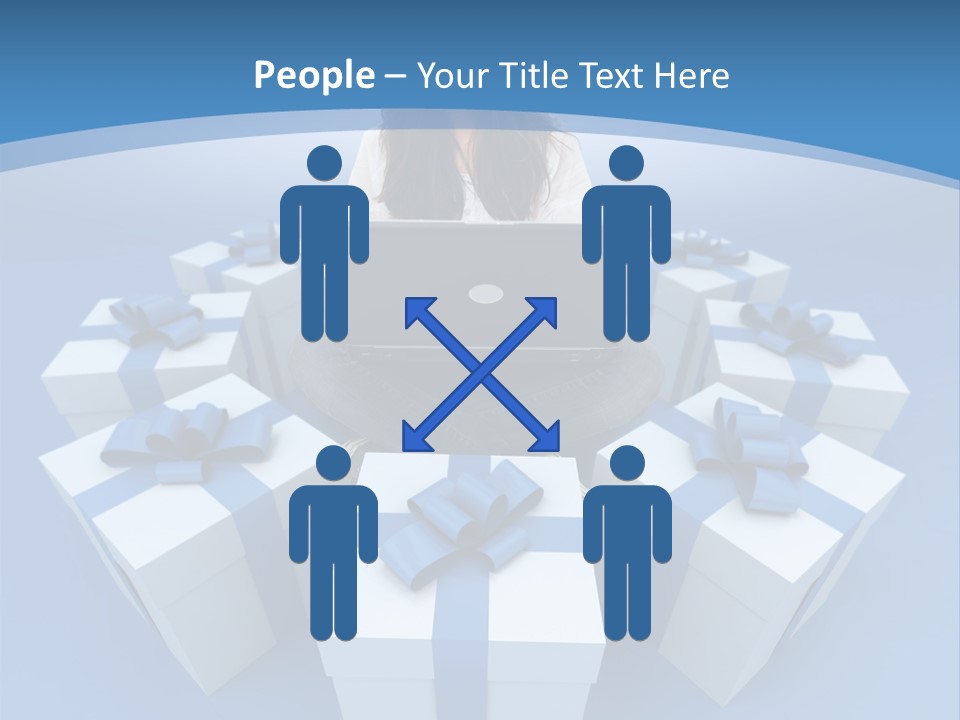 A Woman Sitting In Front Of A Laptop Surrounded By Presents PowerPoint Template