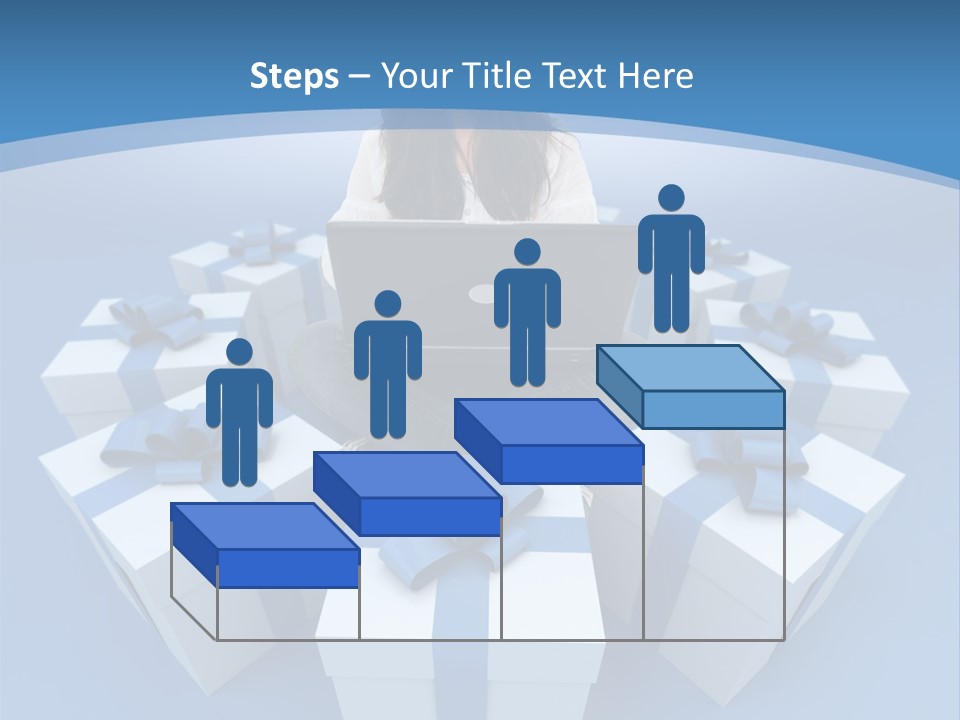 A Woman Sitting In Front Of A Laptop Surrounded By Presents PowerPoint Template