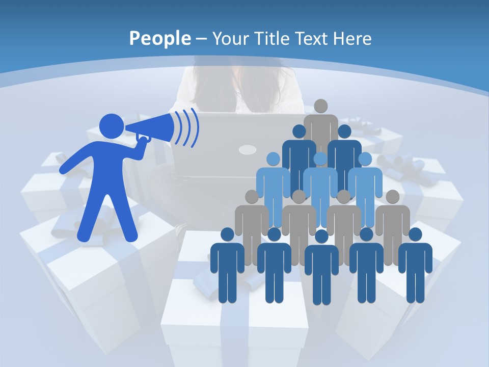 A Woman Sitting In Front Of A Laptop Surrounded By Presents PowerPoint Template