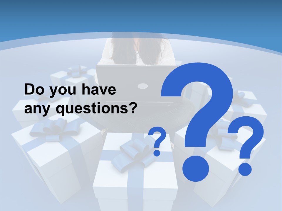 A Woman Sitting In Front Of A Laptop Surrounded By Presents PowerPoint Template