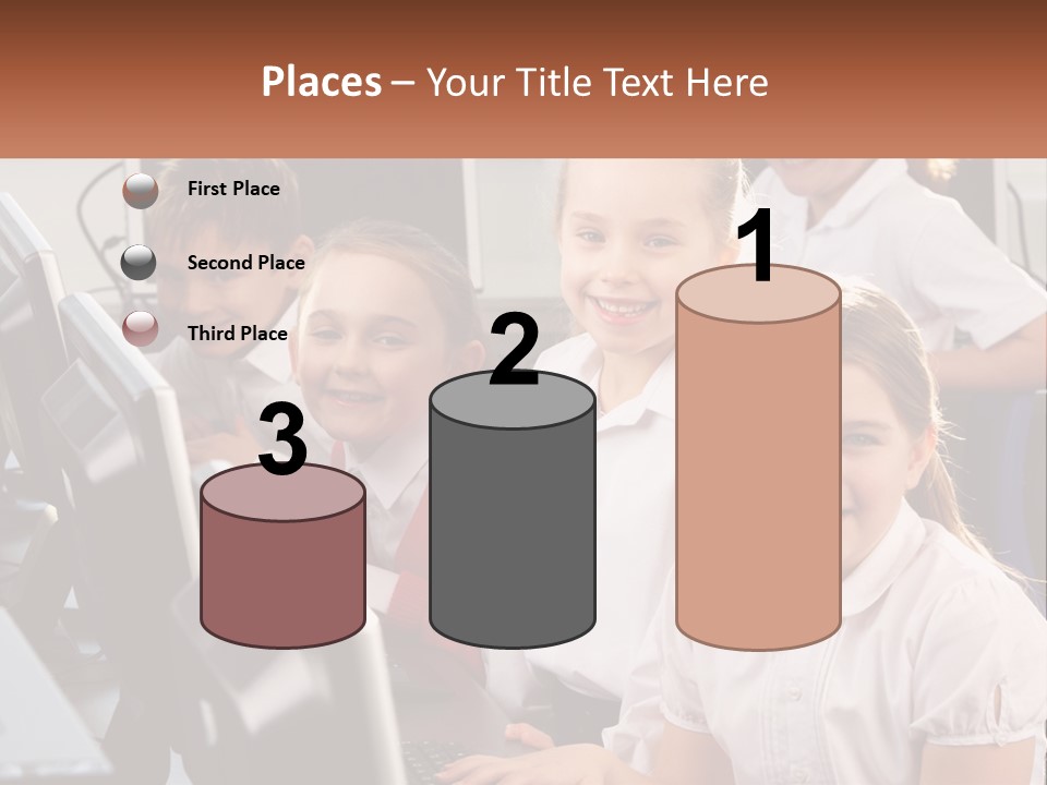 A Group Of Children Sitting In Front Of A Computer PowerPoint Template