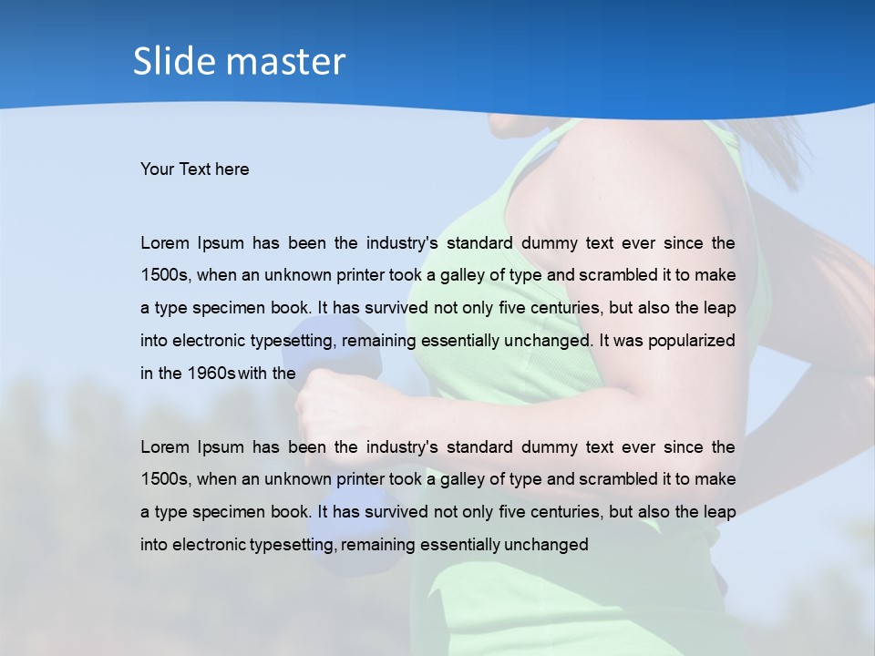 A Woman In A Green Tank Top Is Holding A Blue Dumbbell PowerPoint Template