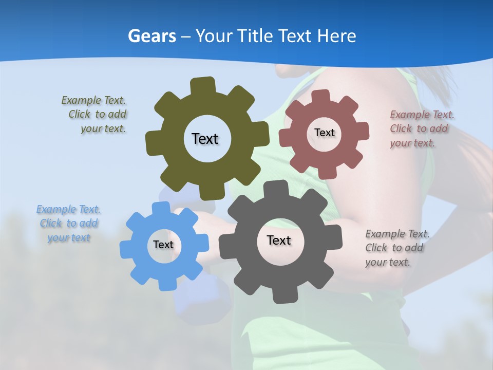 A Woman In A Green Tank Top Is Holding A Blue Dumbbell PowerPoint Template