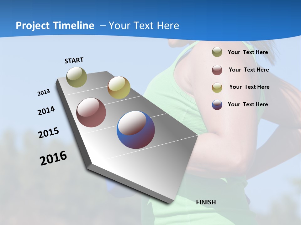 A Woman In A Green Tank Top Is Holding A Blue Dumbbell PowerPoint Template
