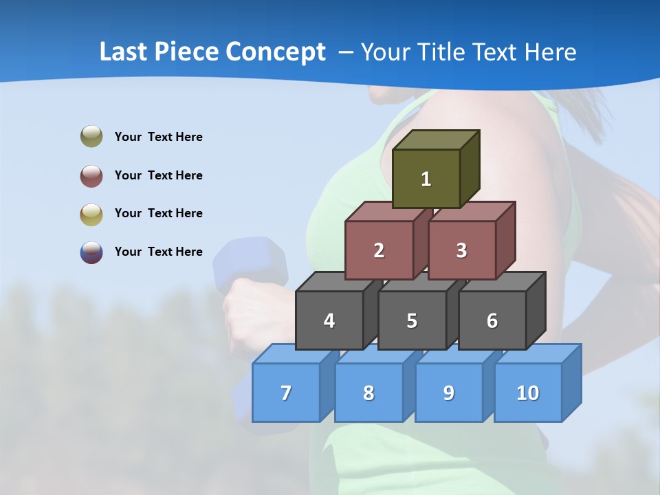 A Woman In A Green Tank Top Is Holding A Blue Dumbbell PowerPoint Template