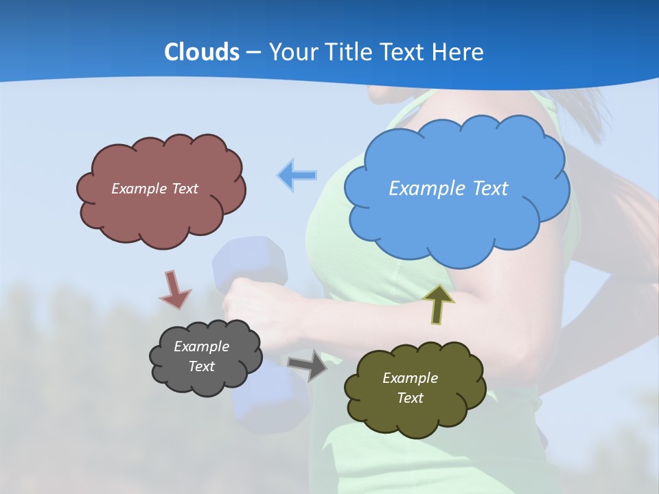A Woman In A Green Tank Top Is Holding A Blue Dumbbell PowerPoint Template