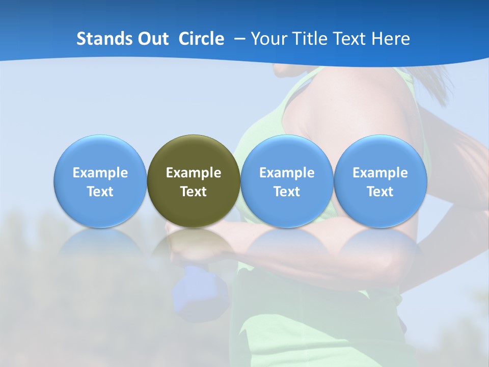 A Woman In A Green Tank Top Is Holding A Blue Dumbbell PowerPoint Template