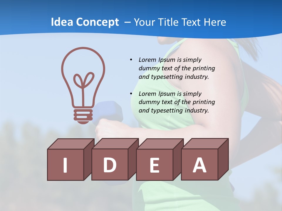 A Woman In A Green Tank Top Is Holding A Blue Dumbbell PowerPoint Template