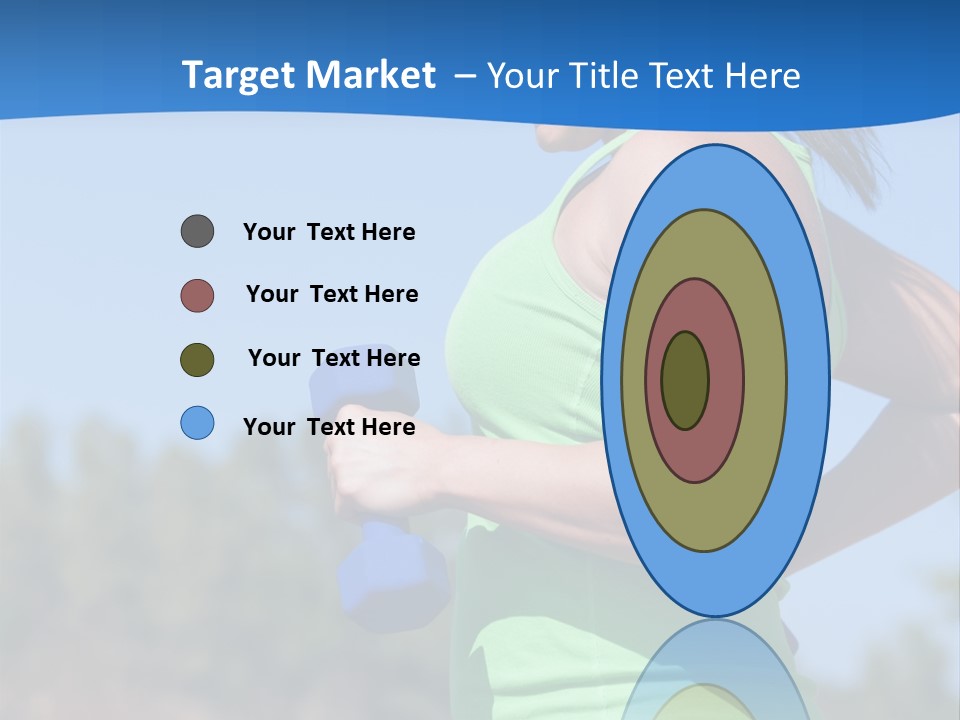 A Woman In A Green Tank Top Is Holding A Blue Dumbbell PowerPoint Template